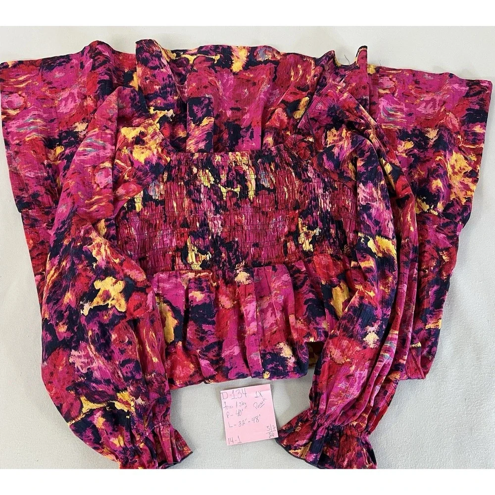 Terra and Sky Brushed Abstract Squared Neck peasant dress size 1X‎